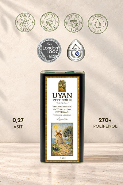 UYAN ZEYTİNCİLİK AYVALIK ERKEN HASAT SOĞUK SIKIM NATÜREL ZEYTİNYAĞI 5 LT.
