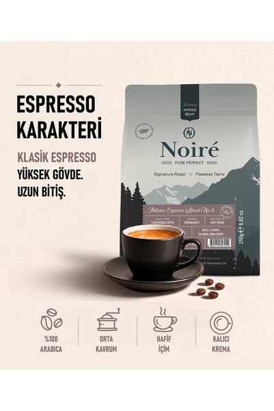 Noire Coffee Italian Espresso № 3 100% Arabica Coffee Beans 250 g