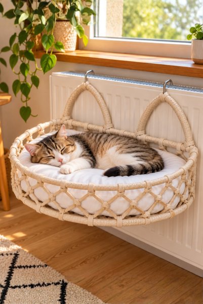 Reyo Tasaryum Kedi Köpek Kalorifer Yatağı, Hamak, Radyatör Kedi Yatağı Krem