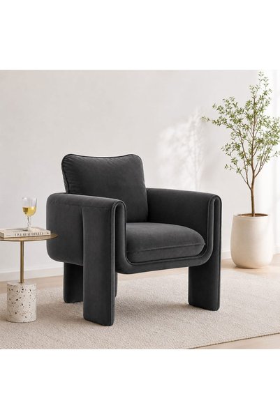 homejoyz Velvet and Wood Chair Suede - Velevito - 85X80X85 cm - Gray