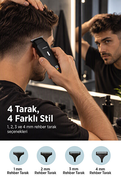 Polosmart PSC88 Şarjlı Saç Sakal Düzeltme Makinesi Type-C Hızlı Şarj 180 Dakika Kullanım 0.3 mm Hassas Kesim Siyah