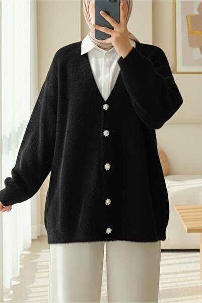 Modamorfo Buttoned Front Bearded Casual Knitwear Cardigan - Black