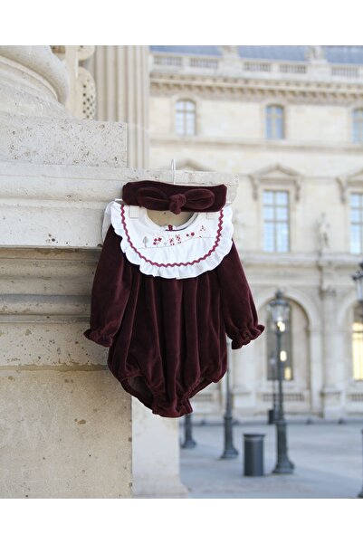 NoyNoy Baby Amélie Embroidered Velvet Romper Set