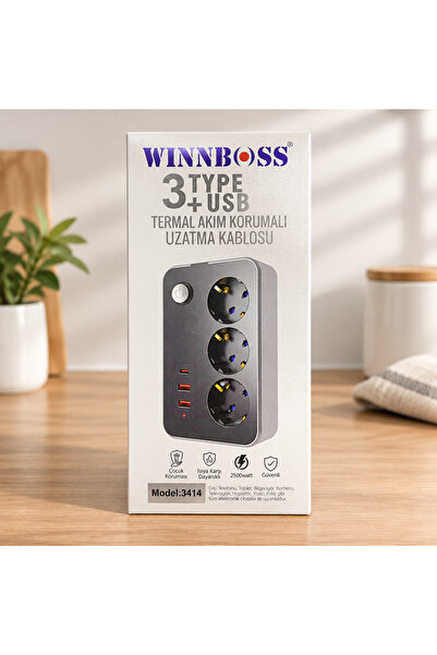 Termal Akım Korumalı 3 Prizli Usb'Li Priz