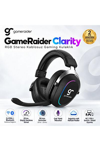 GameRaider Clarity RGB Stereo Kablosuz Gaming Kulaklık – 2 Yıl Birebir Değişi...