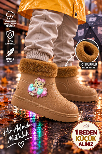 Twingomax Çocuk Kışlık Emojili Işıklı Konforlu Yağmur Çizmesi Unisex