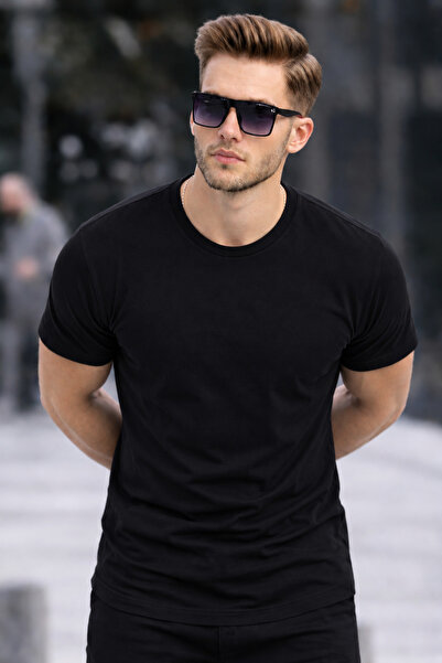 COMBİNE MİCHAİL Men's Crew Neck Slim Basic Black T-Shirt
