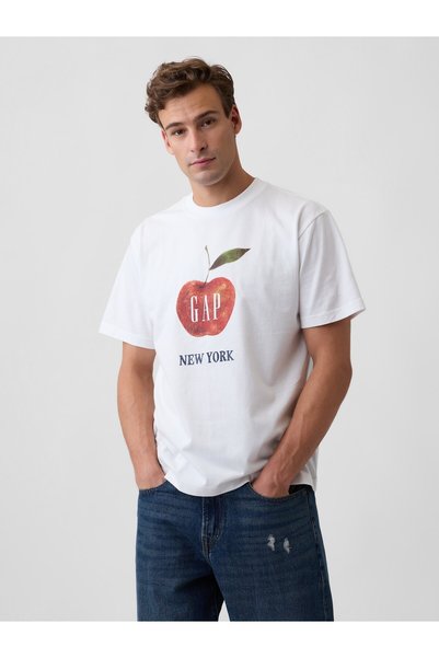 GAP Erkek Beyaz Everyday Soft Relaxed Grafik T-Shirt