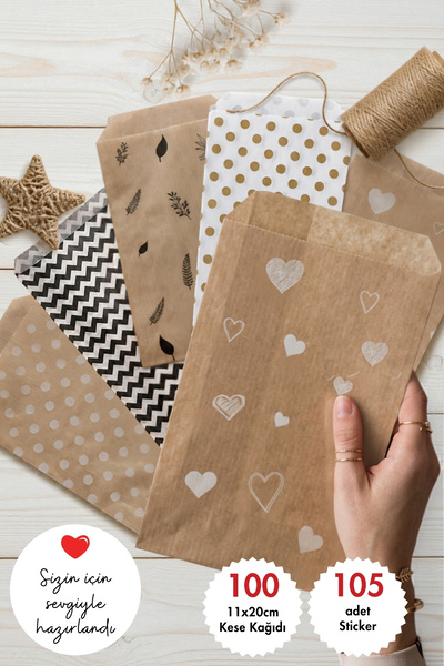 Bimotif 100lü Karışık Hediye Paketi Seti - 20şer adet, 5 çeşit 11x20 cm Kese ...