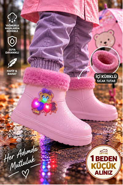 Twingomax Çocuk Kışlık Emojili Işıklı Konforlu Yağmur Çizmesi Unisex