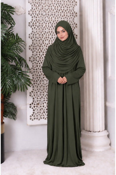 Newness Fashion Forwoard Tek Parça Boydan Giymeli Namaz Elbisesi Haki