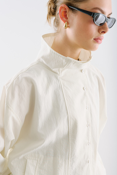 Manuka Technical Fabric Buttoned Bomber Jacket Ecru