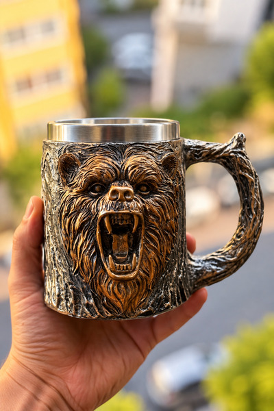 MINDA Boz Ayı Bira Bardağı - 450 ml Boz Ayı Tema Özel Seri Kupa Bardak