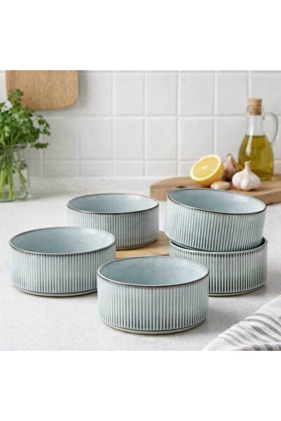 Callena Set de 4 boluri ceramice glazurate în nuanță verde-albastru, boluri pentru supă, 580ml, Albastru Fumuriu