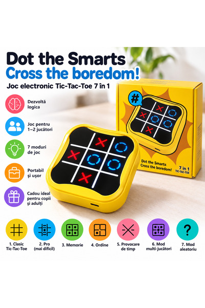 Picodino 7 in 1 Portable Electronic Tic-Tac-Toe Game – Interactive Logic, Mem...