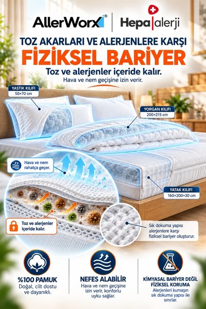 Allerworx Anti-Allergic Anti-Mite Double Bed and Pillowcase Set 160X200X30 cm with Lifetime Warranty