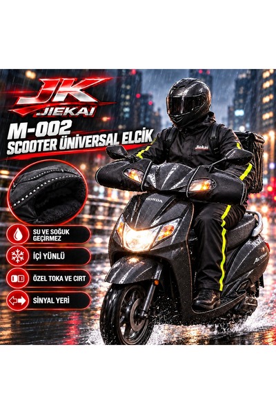 JİEKAİ M-002 SCOOTER ÜNİVERSAL ELCİK EL KORUMA REFLEKTÖRLÜ ( TOKALI )  İÇİ YÜNLÜ