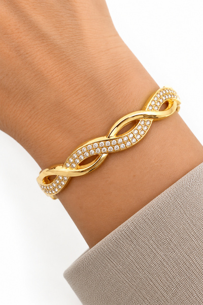 Leo'Stone Steel Bracelet with Infinity Zircon Stone, Gold, Women'S, Non-Tarnish