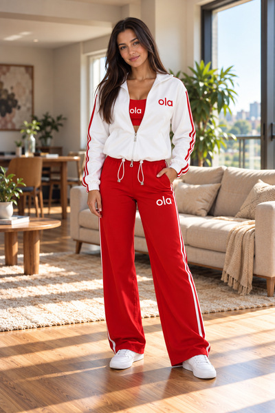 Focus Light Women's Color-Contrast Striped Zipper Jacket and Wide-Leg Pants T...