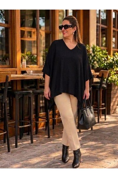 URUMDAY Women's V-Neck Oversize Glittery Knitwear Poncho