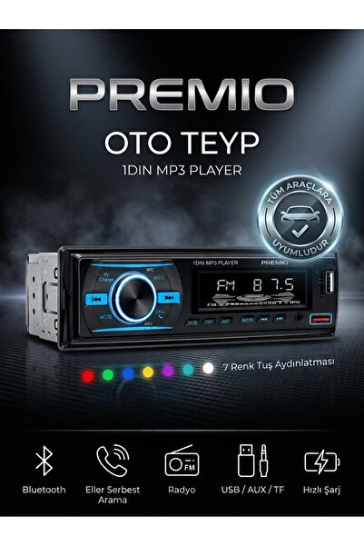 Premio Teyp – Çift Usb, Çift Amfi , Ekstra Bass Ve Bluetoothlu 7 Renk Oto Teyp