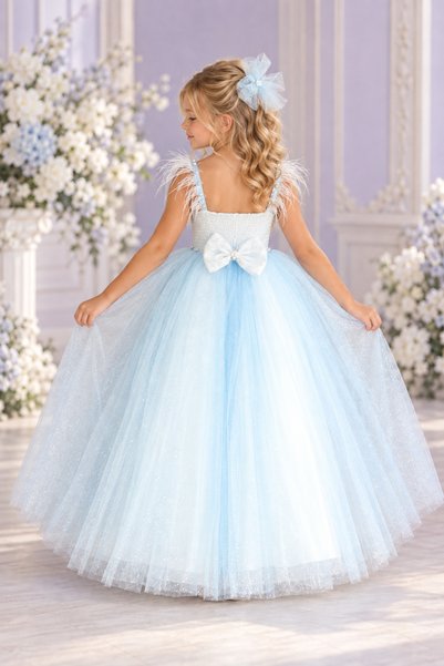 black white wedding Baby Girl Blue Fluffy Dress