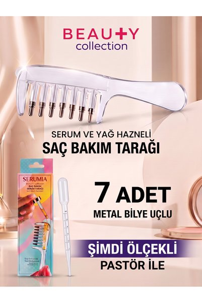 Beauty Collection مشط سيروميا شفاف ذو 7 أطراف معدنية لتطبيق سيروم الشعر وزيت ...