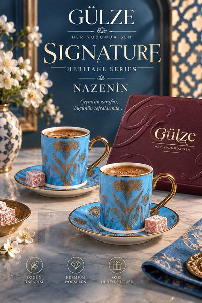 GÜLZE مجموعة سيجنتشر / سلسلة هيريتيج / طقم فناجين قهوة نازينين موديل 2 لشخصين...