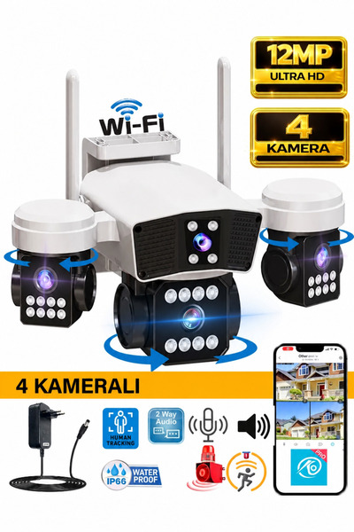 O-KAM OK-206W Wifi 12MP 4 Lens AOV Sirenli Gece Görüş Sesli Akıllı Güvenlik K...