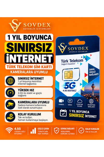 inox Türk Telekom SIM Kartı data hat Kameralara özel 1 Yıl Boyunca Sınırsız İnternet