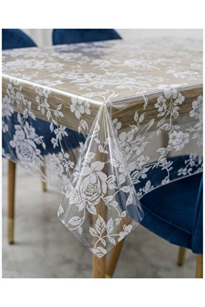 Blue Home Transparent Patterned Tablecloth, Thin Transparent Protective Cover, Wipeable Flexible Table Cover