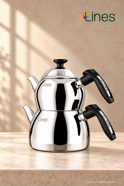 Lines Aycan Paslanmaz Çelik Çaydanlık - ORTA BOY Demlik: 1,10lt Suluk: 2,00lt