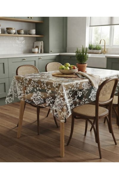 Blue Home Transparent Patterned Tablecloth, Thin Transparent Protective Cover, Wipeable Flexible Table Cover