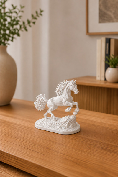 ZifiriArts Modern Dekoratif Beyaz At Biblosu 10 cm – Koşan At Heykeli Ofis Ma...