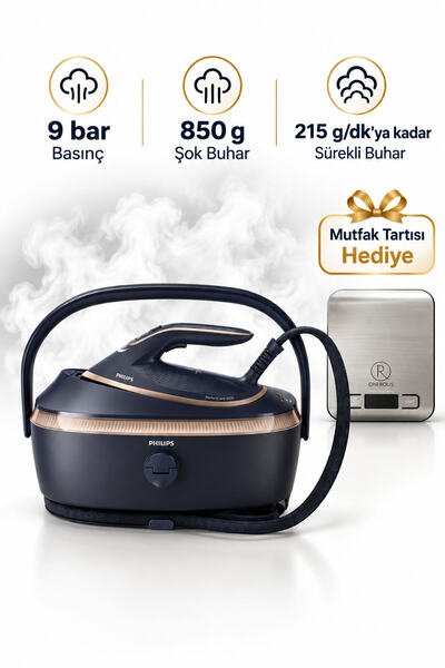 Philips 9 bar Basınç Buhar Kazanlı Ütü PSG8300/20 Mutfak Tartısı Hediye (Oner...