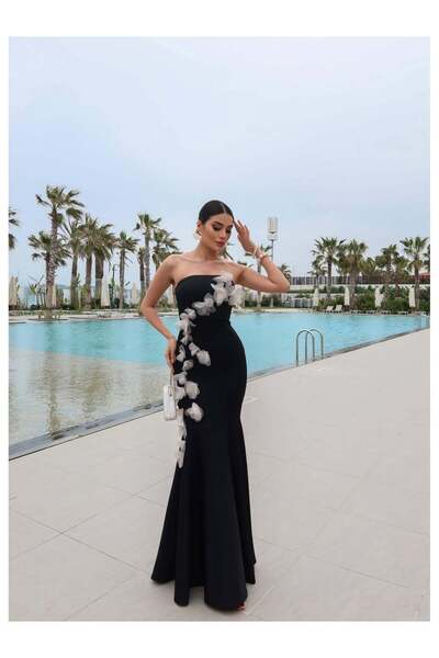 ESRAHELVACI Eh Collection Floral Appliqué Fish Tail Evening Dress
