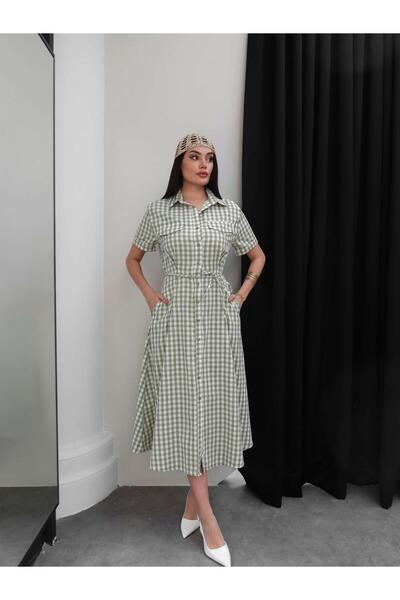 ESRAHELVACI Карирана рокля-риза с колан