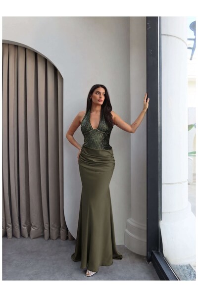 ESRAHELVACI Halter Neck Sequined Maxi Dress