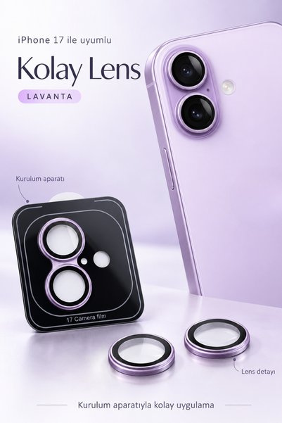 Evax [Kolay Lens] iPhone 17 Uyumlu Kolay Kurulum Aparatlı Alüminyum Çerçeveli...