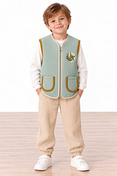 Miela Kids Contrast Piping Quilted Vest