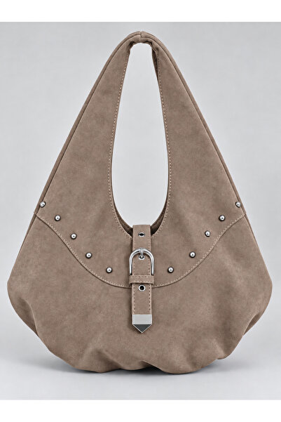 Madamra Dark Mink Suede Women's Large Size Hobo Shoulder Bag with Metal Stud ...