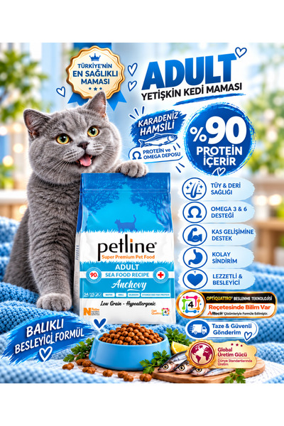 Petline Yerli Karadeniz Hamsili -omega Deposu, Biotinli Balıklı Yetişkin Kedi...
