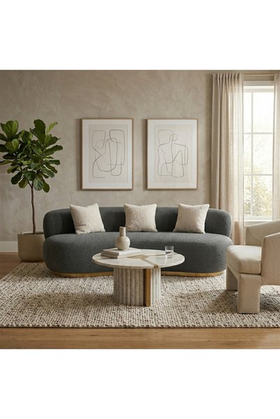 homejoyz Boucle and Swedish Wood Sofa - Grey - Esara - 230X75X85 cm