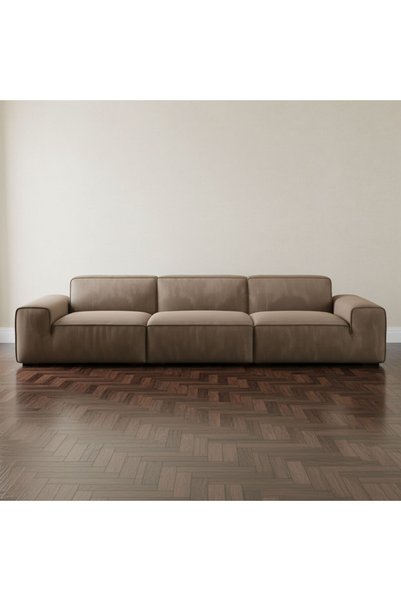 homejoyz Velvet and Swedish Wood Sofa - Brown - 310 x 95 x 75 cm