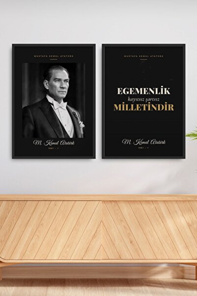 HOMEPACK Set de 2 tablouri înrămate cu portretul Ataturk și cu mesajul „Atatu...