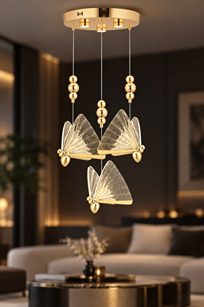 İstanbul Avize İstanbul Avize İpek 3'lü Gold Ledli 3 Renk Modern Led Avize