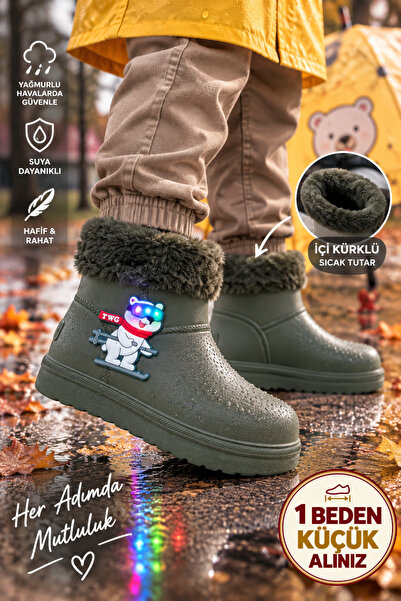 Twingomax Çocuk Kışlık Emojili Işıklı Konforlu Yağmur Çizmesi Unisex