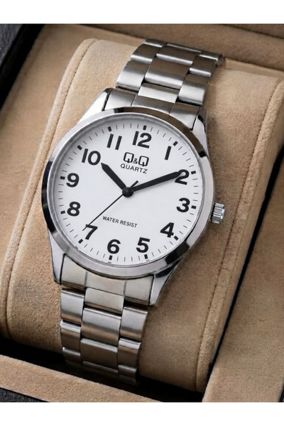 Q&Q Erkek Gümüş Metal Kordon Beyaz Kadran Quartz Kol Saati 2 Yıl Garantili