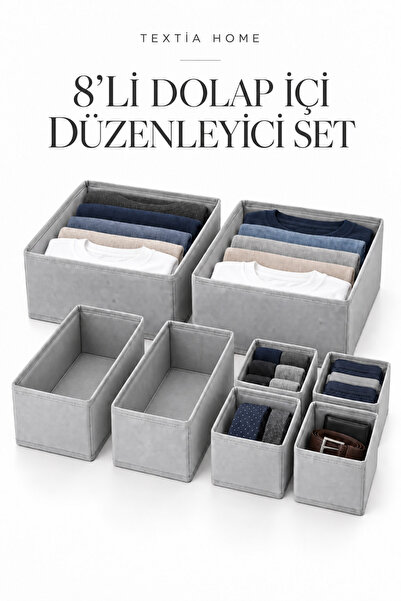 Textia Home Set de 8 cutii organizatoare pentru sertare, gri
