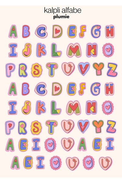 Plumie Heart Alphabet and Pink Alphabet 2-Piece Sticker Sheet Set - Notebook, Planner